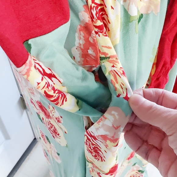 Reb & J Maxi Dress Vintage Floral Aqua  Green Red Elastic Waist NWOT Medium - Picture 9 of 16